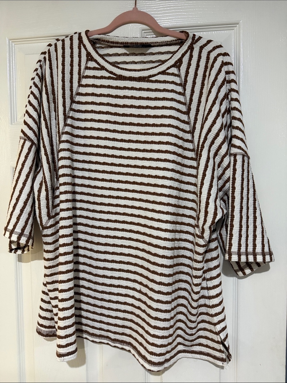 Dokotoo Women's Brown & White Striped Knit Top 2X